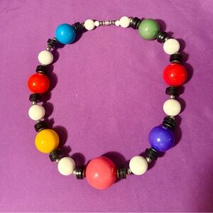 Vintage 80’s Bright Colorful Wood Plastic Large & Small Bead Necklace Fun Haus